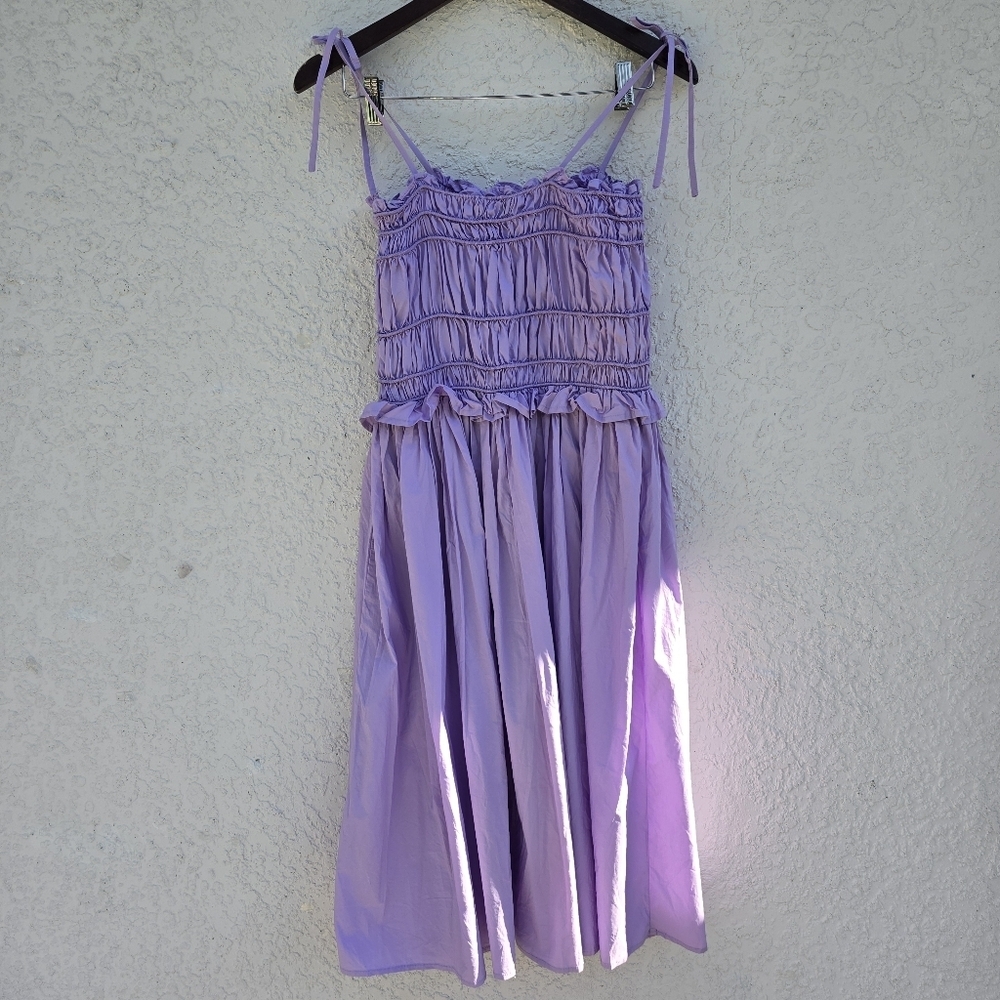 Aqua Ruched Sleeveless Midi Dress - 100% Cotton - Picture 6 of 7